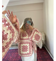 Kadın Hediye El Örgüsü Motif Hırka (Pembe - Beyaz - Krem)