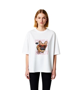 Kadın Oversize Tişört %100 Pamuk Komik Köpek Baskılı Yazı Oyunu Tasarımı Rahat Kesim Günlük Modern