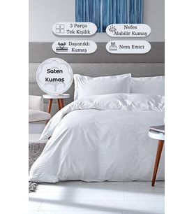 Beyaz Otel Tipi Pamuk Saten Tek Kişilik Nevresim Takımı