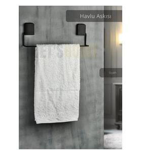 Paslanmaz Çelik Yapışkanlı Banyo Havlu Askısı Siyah