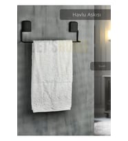 Paslanmaz Çelik Yapışkanlı Banyo Havlu Askısı Siyah