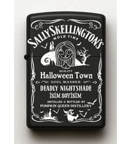 Sally Skellington Desenli Kişiye Özel İsimli Siyah Benzinli Metal Çakmak