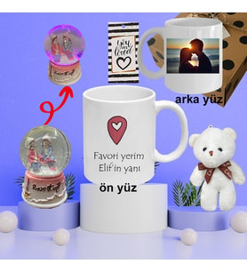 Kişiye Özel Kupa Renkli Küre Ayıcık Anahtarlık hediye Seti