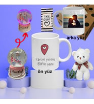 Kişiye Özel Kupa Renkli Küre Ayıcık Anahtarlık hediye Seti