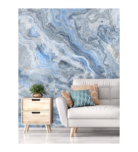 Dreamwall Modern Mermer Desenli Silinebilir Tekstil Duvar Kağıdı (Mavi)