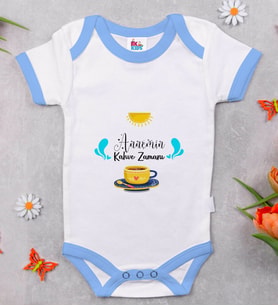 BK Kids Annemin Kahve Zamanı Tasarımlı Mavi Bebek Body Zıbın-1