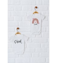 Pia Baby Premium %100 Pamuk İsme Özel Organik Baskılı İkili Set Çıtçıtlı Bebek Body Zıbın Modelleri 5036-17 (Ekru)