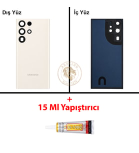 Samsung S23 Ultra Krem Arka Pil Kapağı Batarya Kapağı Lazer Kesim + B-7000 Yapıştırıcı