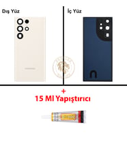 Samsung S23 Ultra Krem Arka Pil Kapağı Batarya Kapağı Lazer Kesim + B-7000 Yapıştırıcı