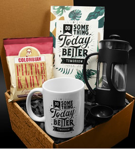 Özel Tasarım Kupa & Özel Tasarım Defter & French Press & 80 Gram Columbian Filtre Kahve Hediye Seti
