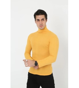 Erkek Fitilli Kaşkorse Kumaş Boğazlı Full Likralı Slimfit Body - Sarı