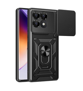 Poco F6 Pro Kılıf Magnetik Standlı Kamera Korumalı Sürgülü Vega Kapak (Siyah)