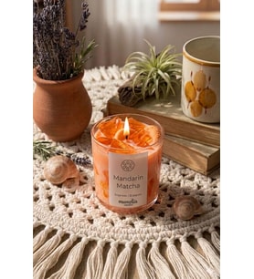Mandarin Matcha Mum - Mumelia Candles Doğal Soya Buzlu Mandalina Çay Temalı Cam Bardak Dekoratif Mum