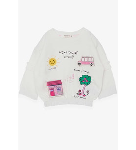 Breeze Kız Çocuk Sweatshirt Okul Temalı 1-4 Yaş, Ekru