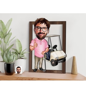BK Gift Kişiye Özel Erkek Golfcü Karikatürlü 3D Ahşap Tablo-7, Sevgiliye Hediye, Arkadaşa Hediye, Doğum Günü Hediyesi