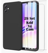 Lexroo Samsung Galaxy A07 İçin Silikon Kılıf ve 9H Ekran Koruyucu Cam Seti - Siyah