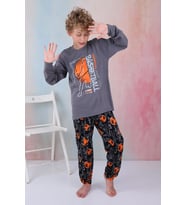 Yeni Sezon Erkek Çocuk Gez Garson Basketball Uzun Kollu Pamuk İnterlok Pijama Takımı 5154-Füme