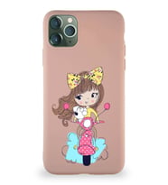 Apple iPhone 11 Pro Max Soft Premier Kapak Vespagirl Tasarımlı Silikon Kılıf - Pudra (Şeffaf)