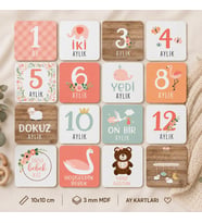 Bebek Aylık Anı Kartları – 12’li 3 mm MDF Set (7×7 cm)