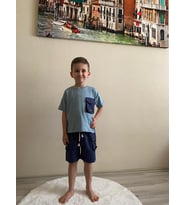Cg Kids Lacivert Kargo Cep Şort Detaylı Kaliteli Kumaş Erkek Çocuk Alt Üst Takım