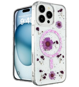 iPhone 16 Pro Kılıf Daisy Simli Magsafe Kapak - Mor