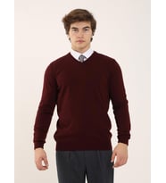 Bordo Erkek Slim Fit Düz Klasik V Yaka Triko
