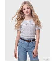 LCW Kids Gri Bebe Yaka Kız Çocuk Tişört