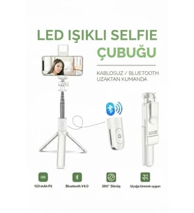 Led Işıklı Selfie Çubuğu Bluetooth Kumandalı Kablosuz Tripot Selfie Monopod Selfie Stick (beyaz)