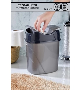Gri-siyah 5,5 Litre Tezgah Üstü Yatan Çöp Kovası