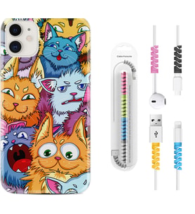 Apple iPhone 11 12 13 Mini Kılıf Kablo Koruma Spiral Silikon Kediler 1723