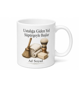 Berber Çırağı Yer Süpüren Havlu Yıkayan Fırça Sabun Tıraş Kupa Hediye