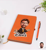 BK Gift Kişiye Özel Erkek Avukat Karikatürlü Turuncu Termo Deri Defter Kalem Seti Model 3