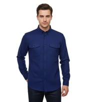 Erkek Kışlık Slim Fitt Uzun Kol Çift Cep Kapak Gömlek 2414 BGL-ST04797 (Lacivert)