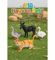4'lü Çiftlik Hayvanları Figür Seti - Eğitici Oyuncak Hayvanlar (Eşek, Kedi, Kaz, Ördek)