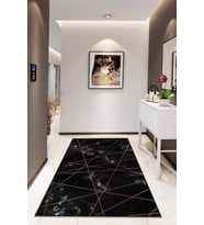 Siyah Mermer Görünümlü Kaymaz Tabanlı Dekoratif Halı RV116 - 100 x 160 cm