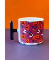 Karışık Desenli Mor Zeminli Halloween T Kupa, Cadılar Bayramı Kupası