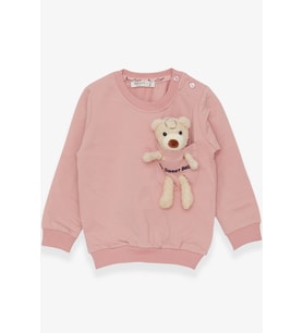 Breeze Kız Çocuk Sweatshirt Ayıcık Aksesuarlı 1.5-5 Yaş, Somon