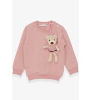 Breeze Kız Çocuk Sweatshirt Ayıcık Aksesuarlı 1.5-5 Yaş, Somon