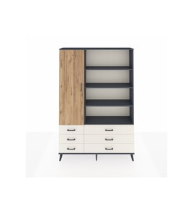 Arges Dolap 8 Raflı 6 Çekmeceli Tek Kapaklı  132x30x195 Antrasit-Çam/Aytaşı