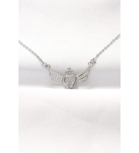 316L Çelik Silver Renk Zirkon Taşlı Kalpli Kanat Kolye 5886 - HPSBYI8218-6836