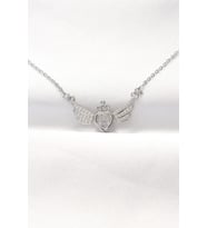 316L Çelik Silver Renk Zirkon Taşlı Kalpli Kanat Kolye 5886 - HPSBYI8218-6836