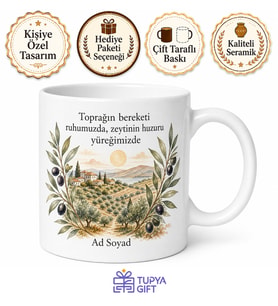 Turgutlu Ege Ruhu Zeytin Dalları Hatıra Kupası Porselen Hediye Bardak