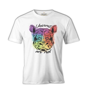 A Rhino with Unicorns Quote Beyaz Erkek Tshirt