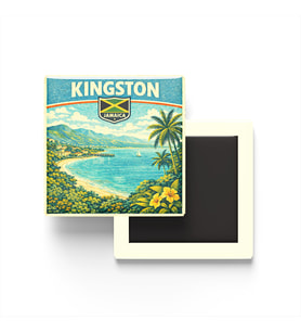 Retro Jamaika Kingston Şehri Temalı Vintage Buzdolap Magneti – 9x9 cm