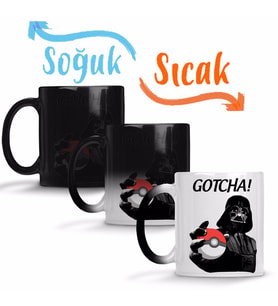 Pokemon Pikachu Pokeball Star Wars Darth Vader Sihirli Kupa Bardak Porselen
