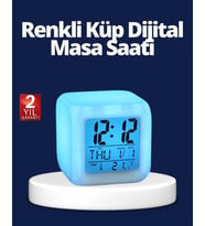 Renk Değiştiren LED Alarmlı Dijital Küp Masa Saati