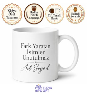 İsme Özel Fark Yaratan Yazılı Kupa Bardak Kişiye Özel Hediye