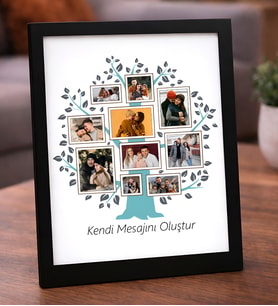 Kişiye Özel 10 Fotoğraflı Hayat Ağacı Tasarımlı Masaüstü Siyah Çerçeve - Kendi Mesajını Oluştur Aileye Hediye 10 Fotoğraf Kolajlı Soy Ağacı Çerçeve - İsimli ve Mesajlı