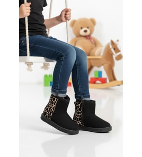 Ayakmod Taba İçi Kürklü Soğuğa Dirençli Kız Çocuk Bot 1212 P (Siyah-Leopar)