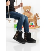 Ayakmod Taba İçi Kürklü Soğuğa Dirençli Kız Çocuk Bot 1212 P (Siyah-Leopar)
